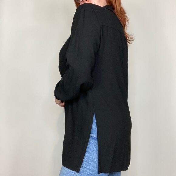 Vintage 90s Josephine Chaus Black Oversized 10 Longline Button Down Blouse - Picture 4 of 11